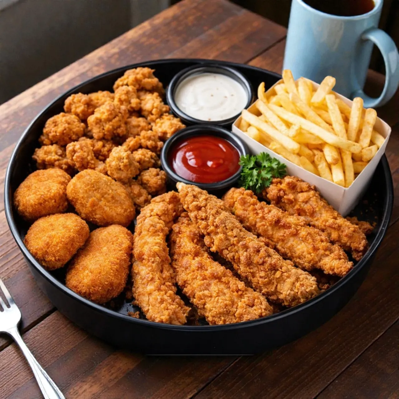 Crispy Chicken Bucket Combo with nuggets, chicken strips, popcorn and fries in Hyderabad