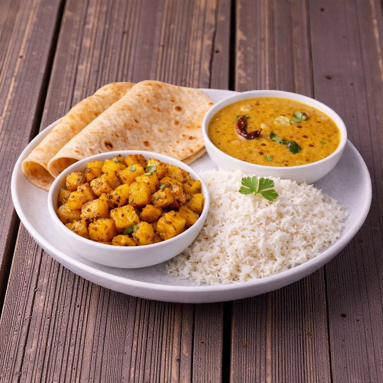 Aloo Fry Dal Rice Roti