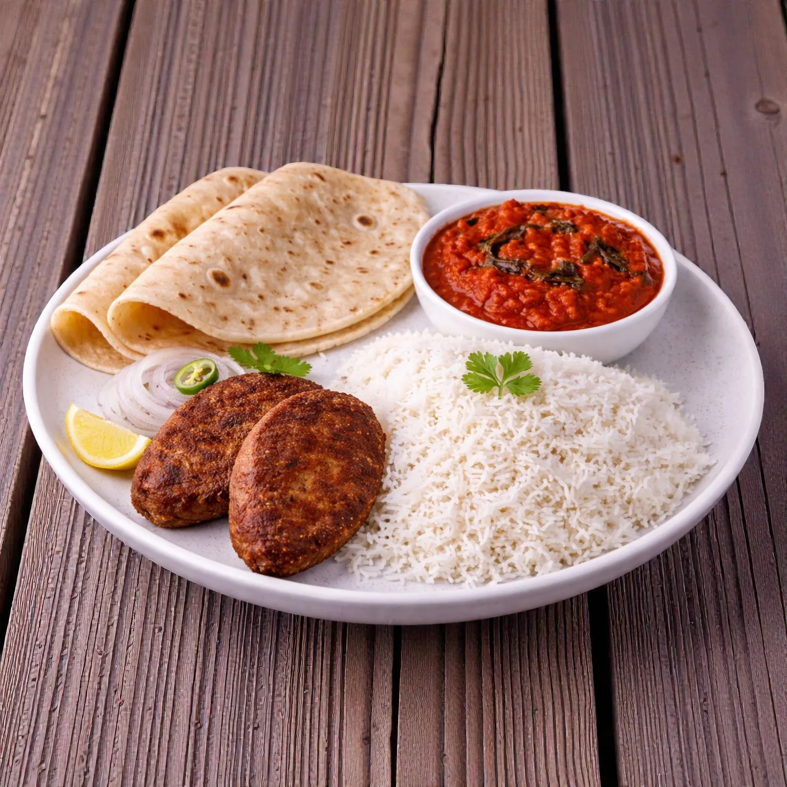 Tomato Chutney Rice Roti Shami